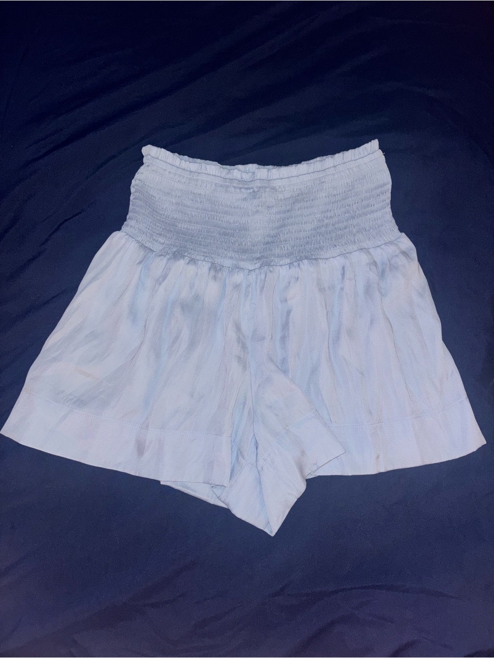 High-Waist Light Blue Women's Shorts with Smocked Waistband